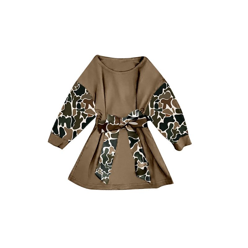 pre order long sleeve camo sash dress