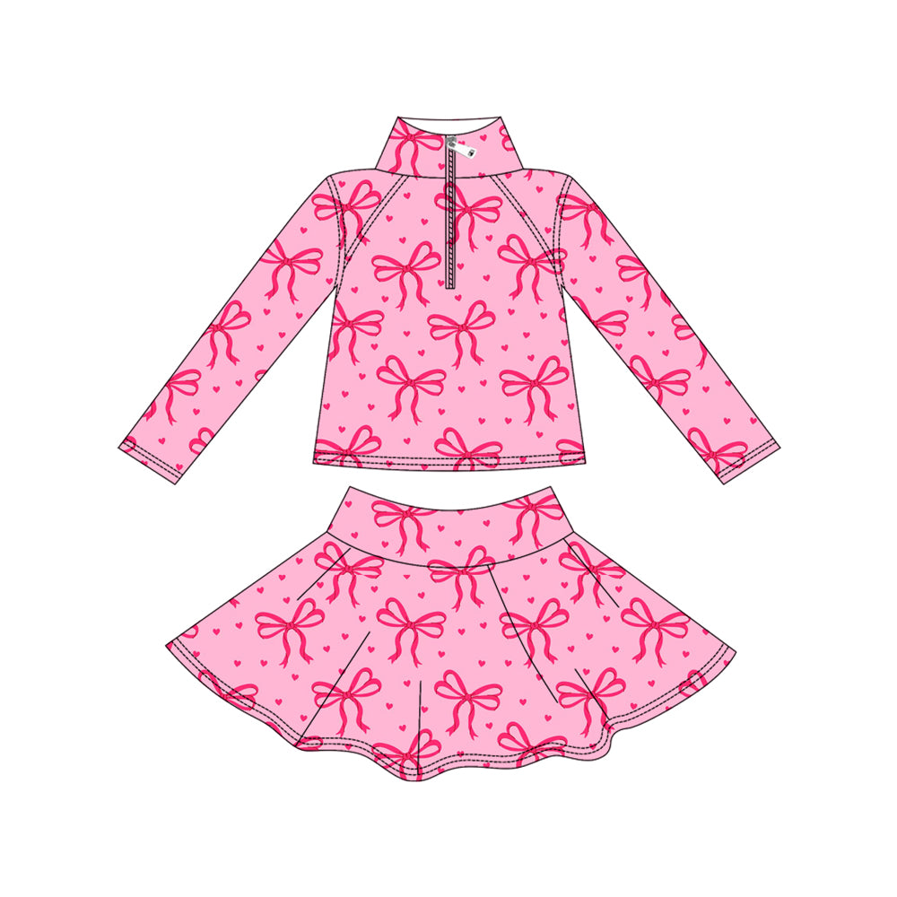 pre order long sleeve bow coquette athletic zipper skirt set