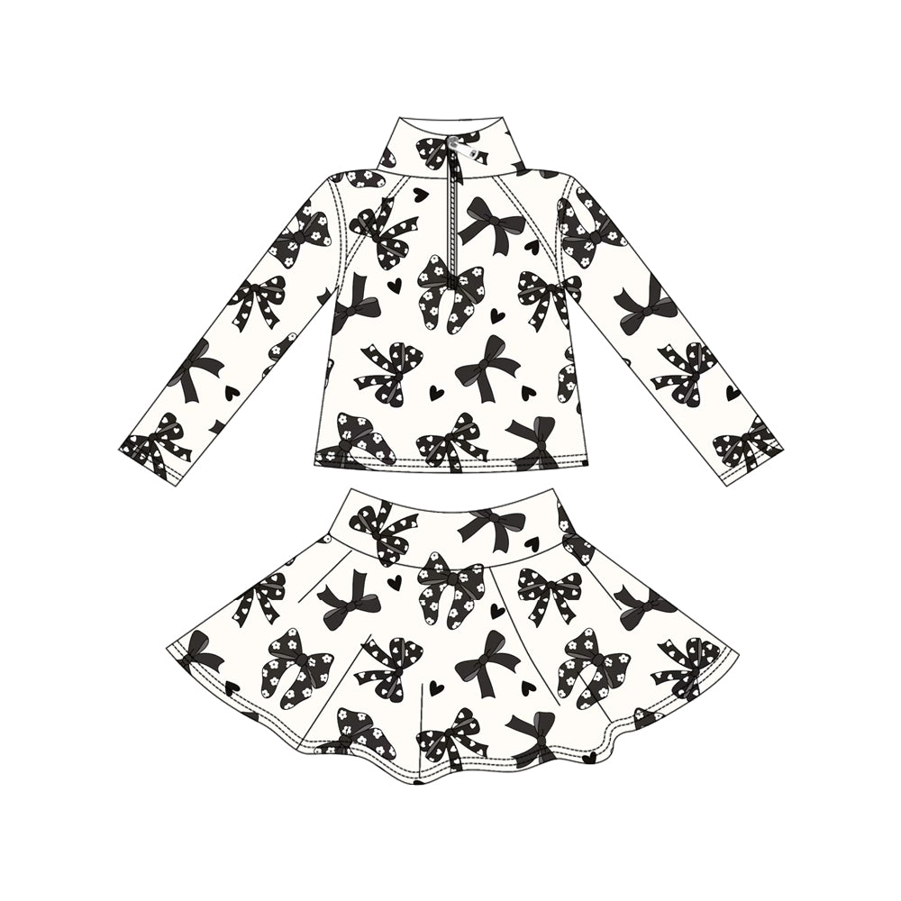 pre order long sleeve bow coquette athletic zipper skirt set