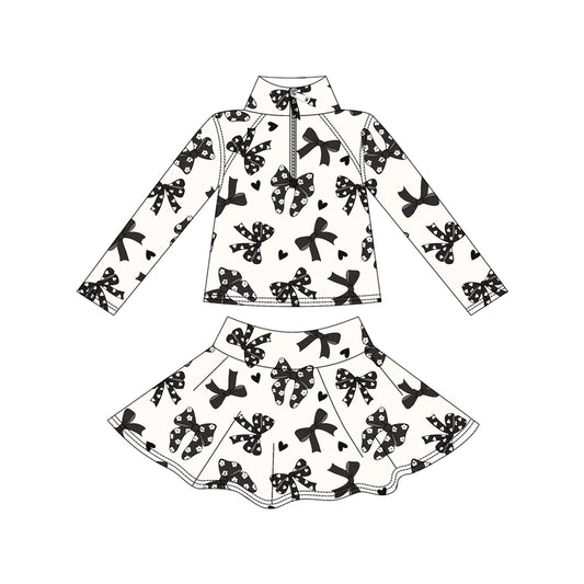 pre order long sleeve bow coquette athletic zipper skirt set