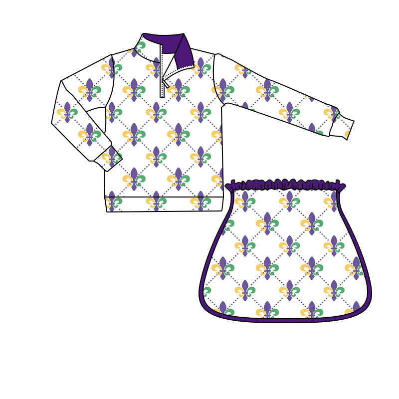 pre order purple green gold zipper skort set mardi gras girl outfit