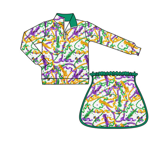 pre order purple green gold zipper skort set mardi gras girl outfit