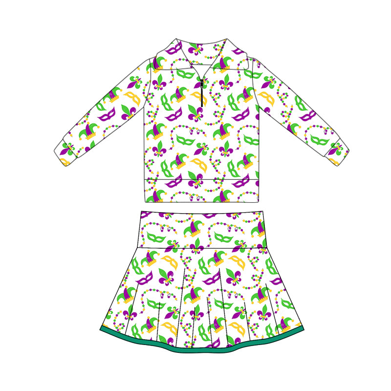 pre order mardi gras athletic zipper skort set