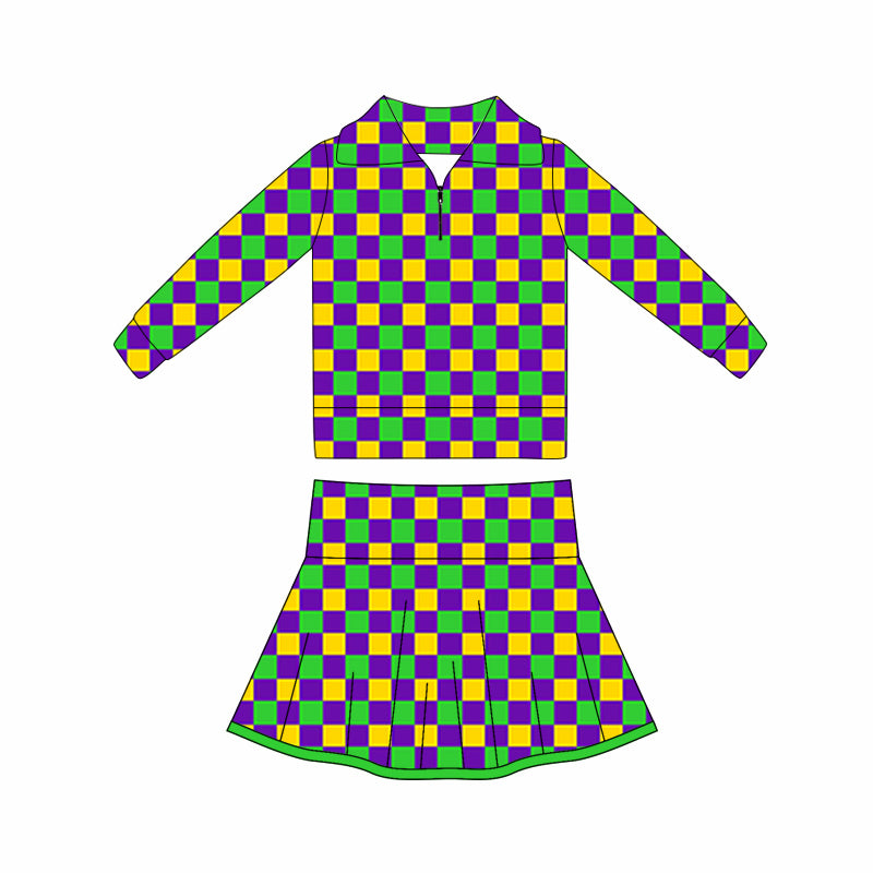 pre order mardi gras athletic zipper skort set