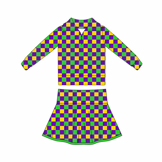 pre order mardi gras athletic zipper skort set