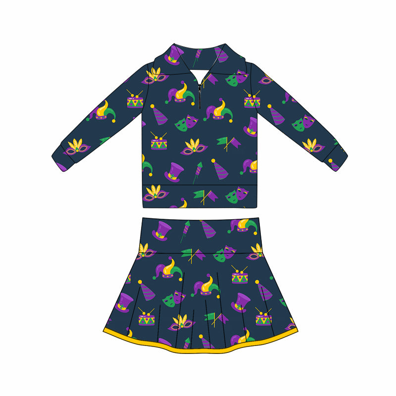 pre order mardi gras athletic zipper skort set