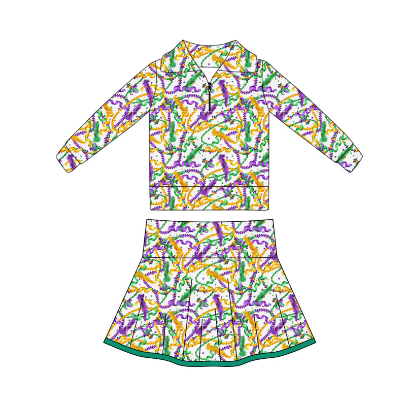 pre order mardi gras athletic zipper skort set