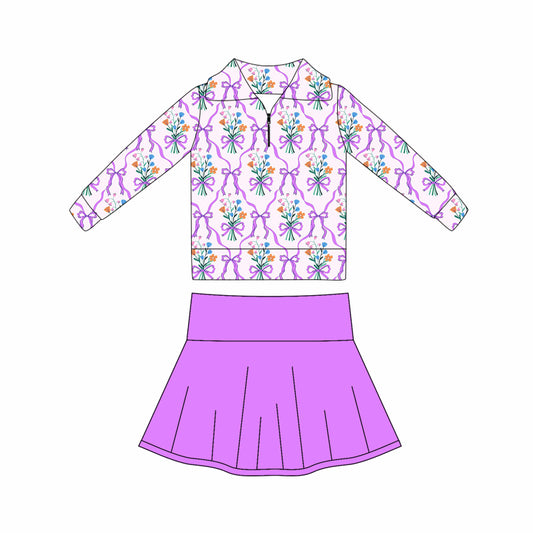 pre order long sleeve flowers and ribbons vector graphics athletic zipper skort set