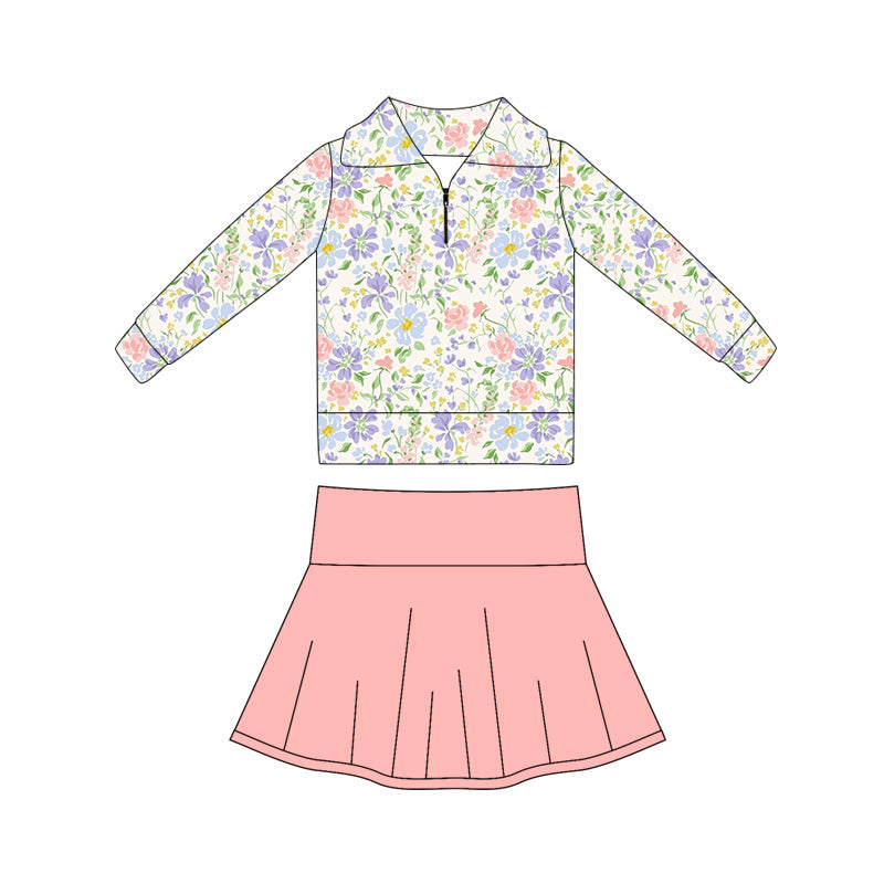 pre order long sleeve floral athletic zipper skort set