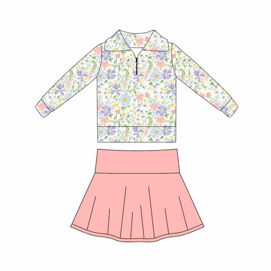 pre order long sleeve floral athletic zipper skort set