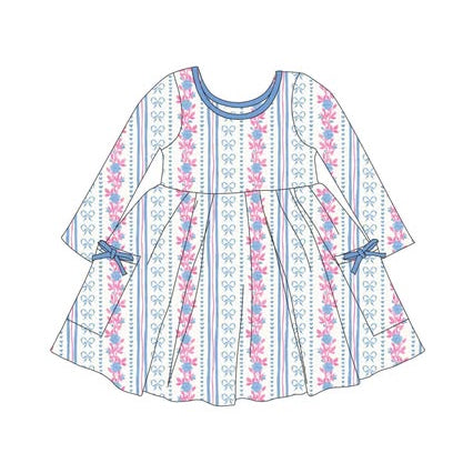 pre order blue bow floral dress