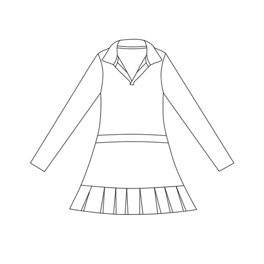 pre order solid long sleeve pleated athletic dress