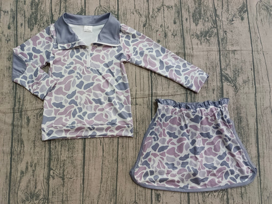 pre order kids long sleeve camo zip skort set