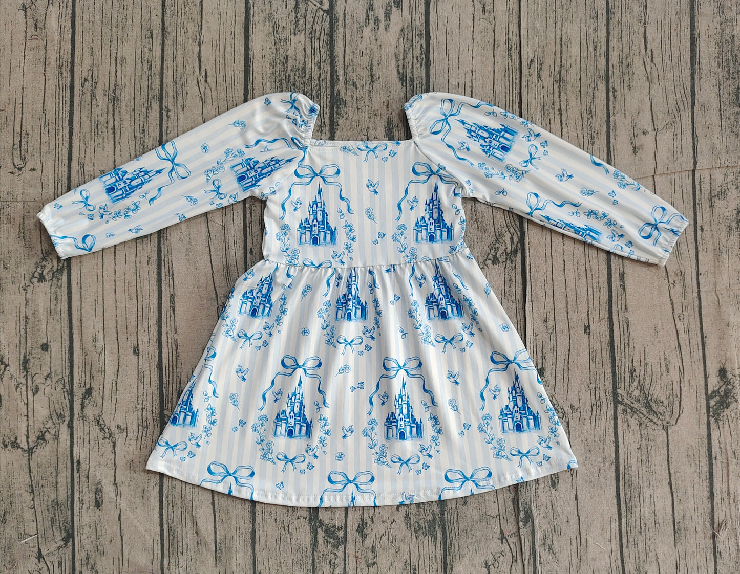 pre order long sleeve blue castle dress
