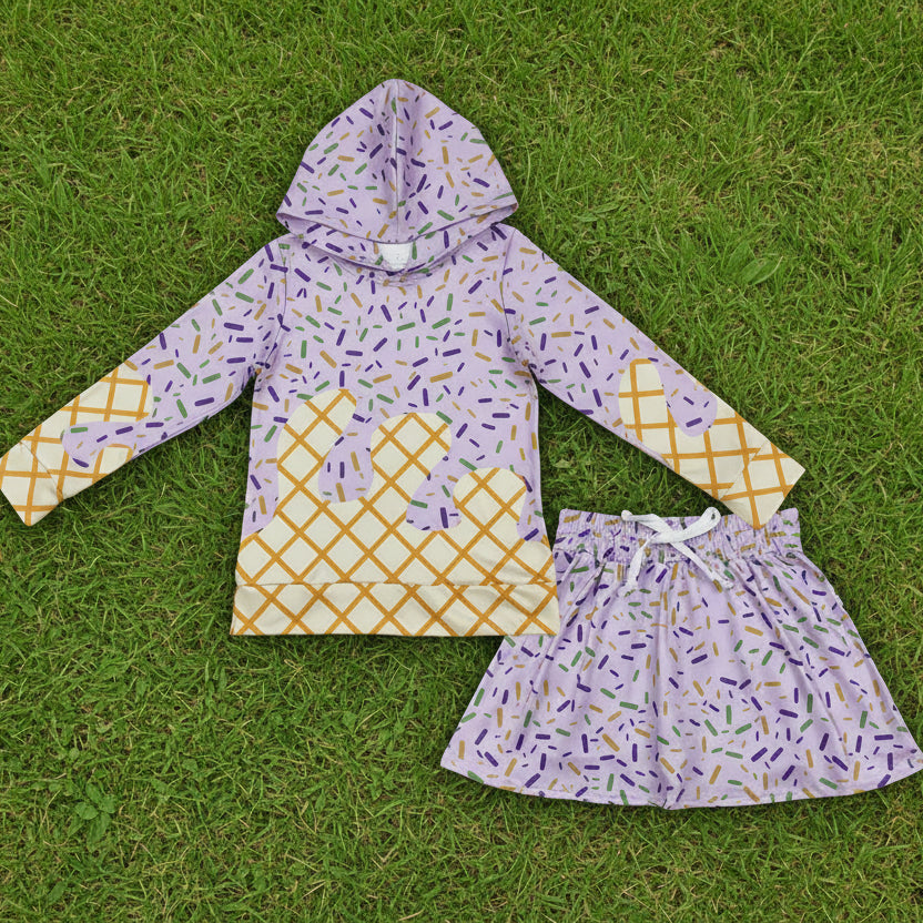 long sleeve ice cream sprinkle hoodie top skirt outfit