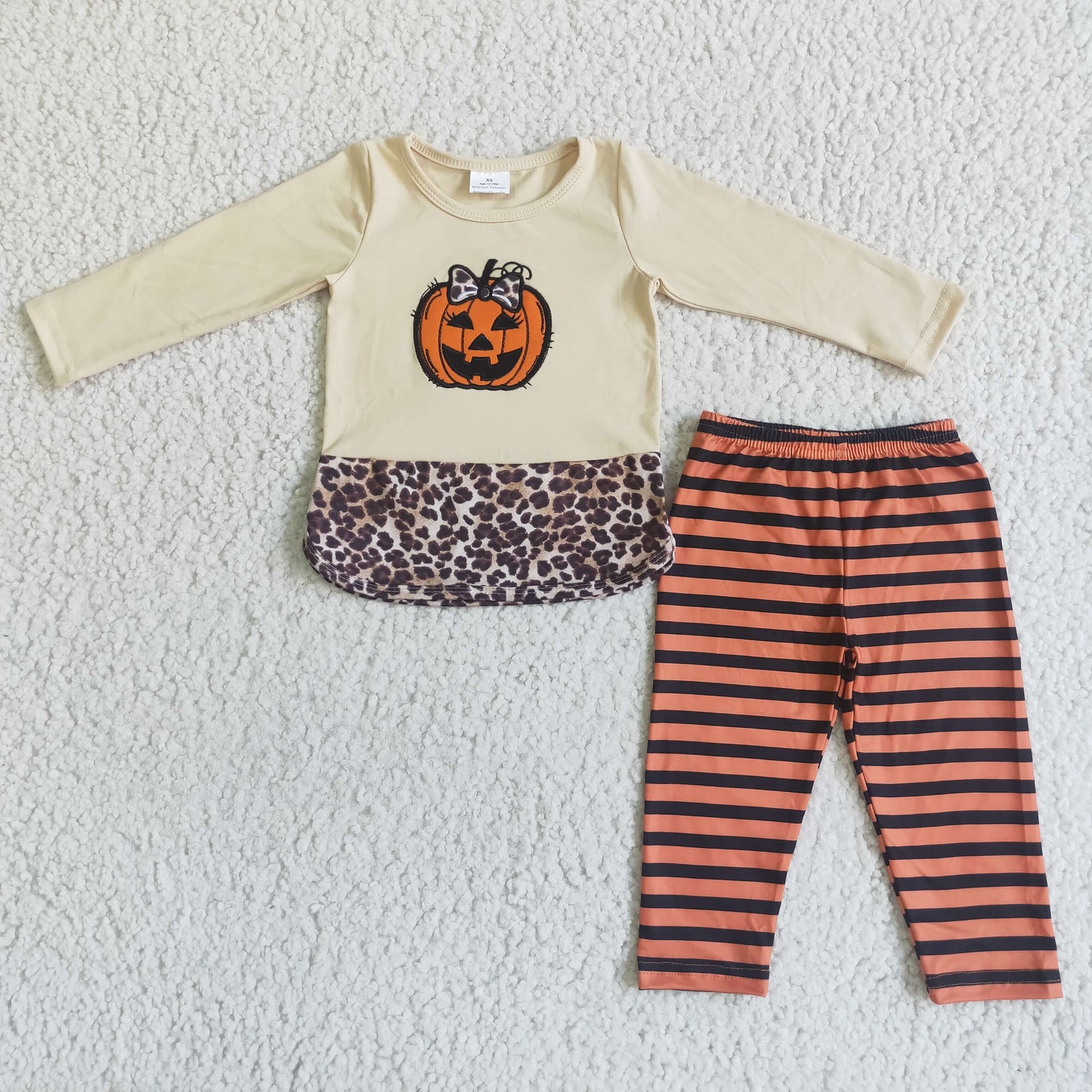 embroidery smile pumpkin stripes legging outfit GLP0043