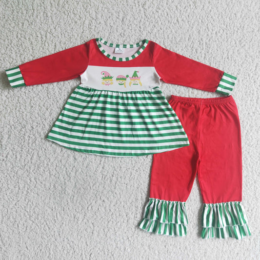 girl Christmas outfit ruffle pants set