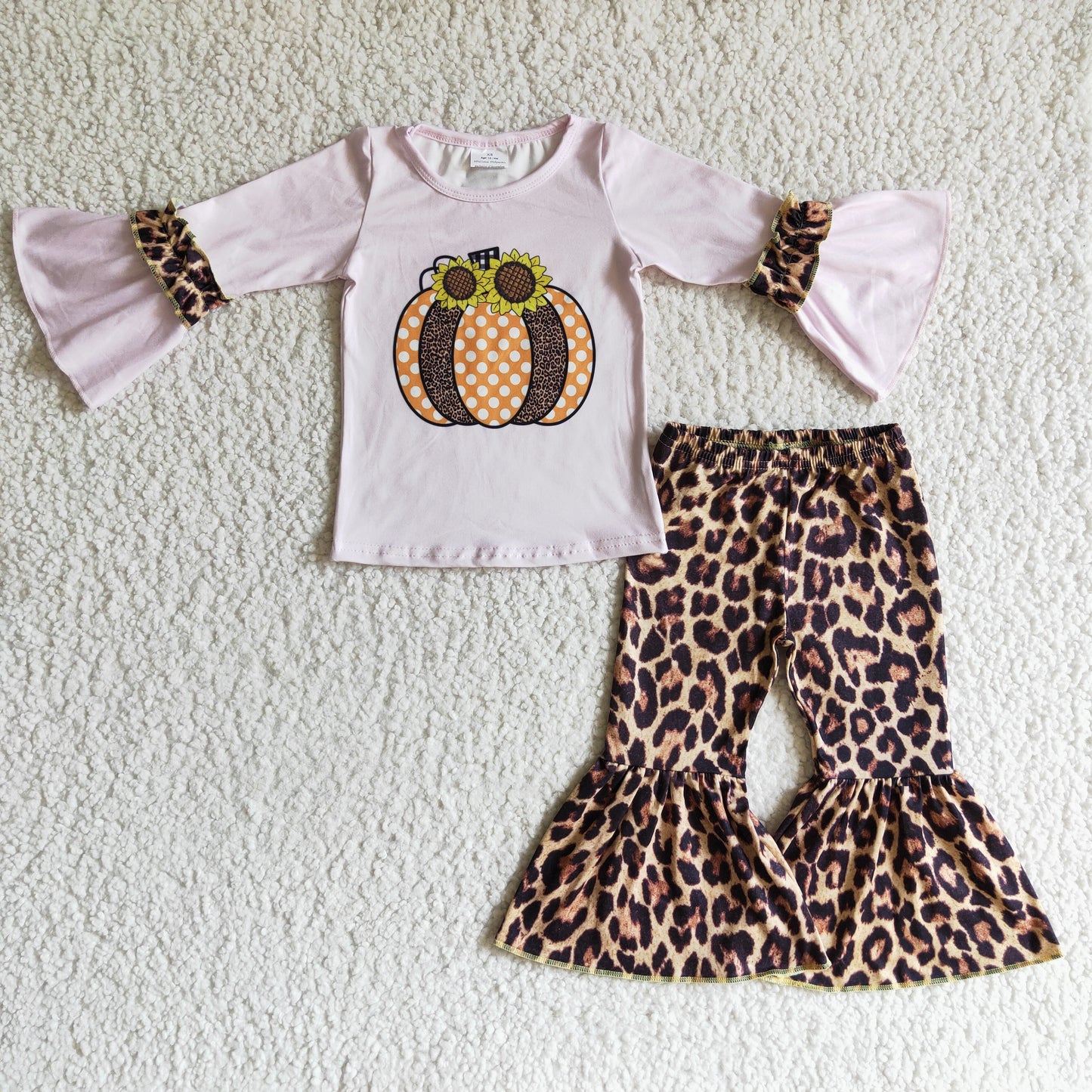 fall pumpkin print shirt leopard pants set girl outfit GLP0125