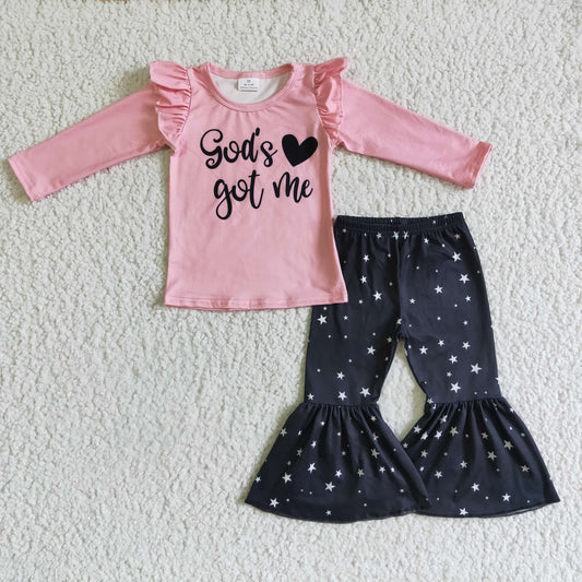 god's got me pink shirt black star pants set