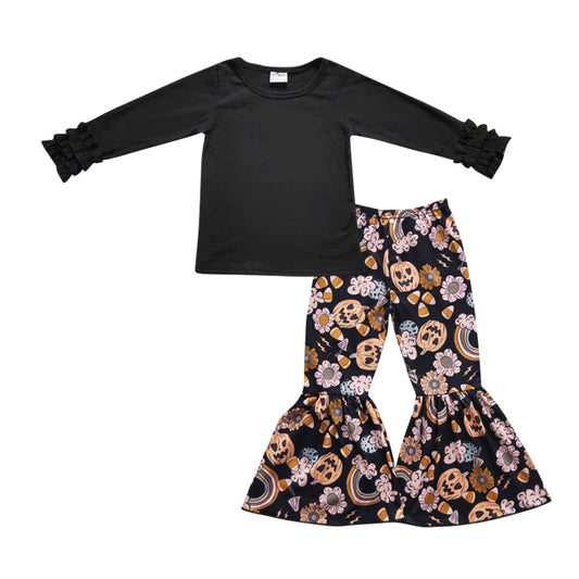 cotton black shirt and pants halloween girls 2 pieces outfit