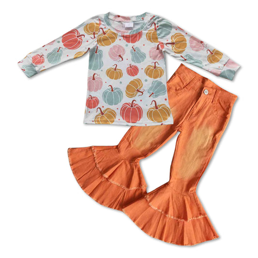 pumpkin shirt orange denim pants set fall outfits