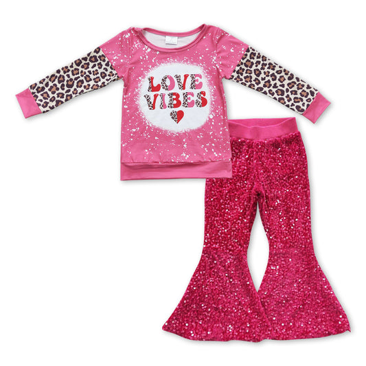 valentine 2pcs hot pink sequins pants outfit