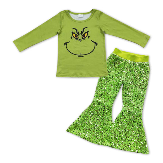 kids grinchey top glitter sequins pants outfit