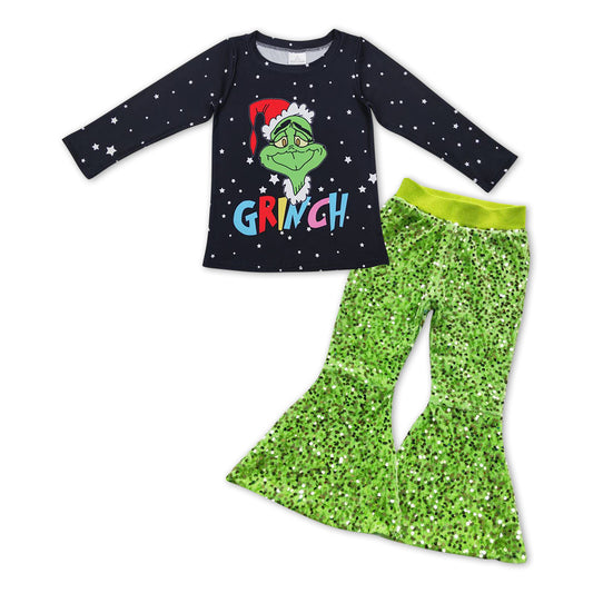 kids grinchey top glitter sequins pants outfit