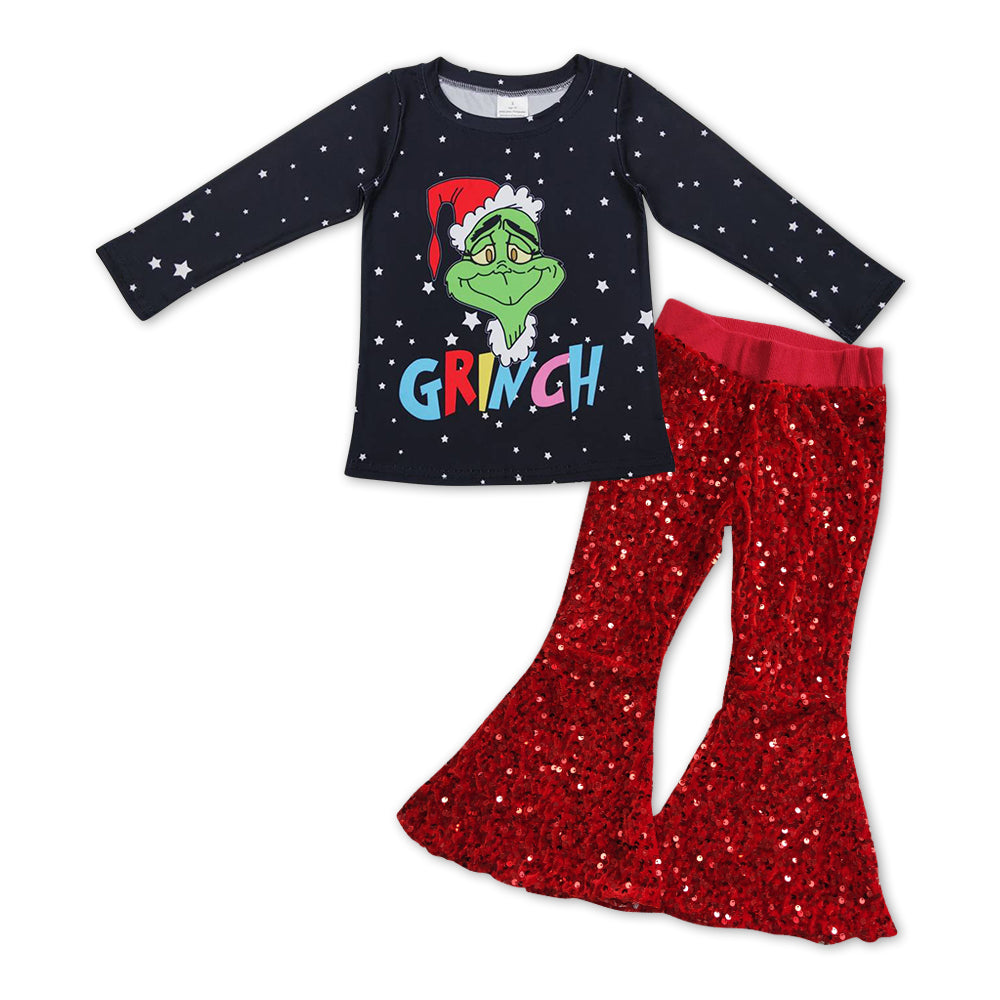 kids grinchey top glitter sequins pants outfit