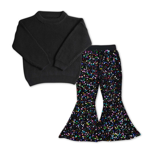 black sweater sequins pants girls outfits