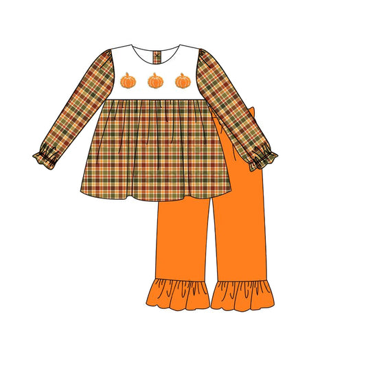 pre order long sleeve plaid pumpkin outfit girls fall clothing