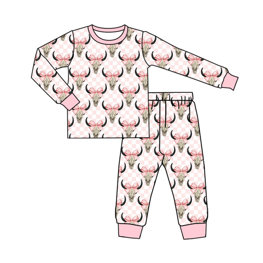 pre order skull with bows kids girl long sleeve pajama