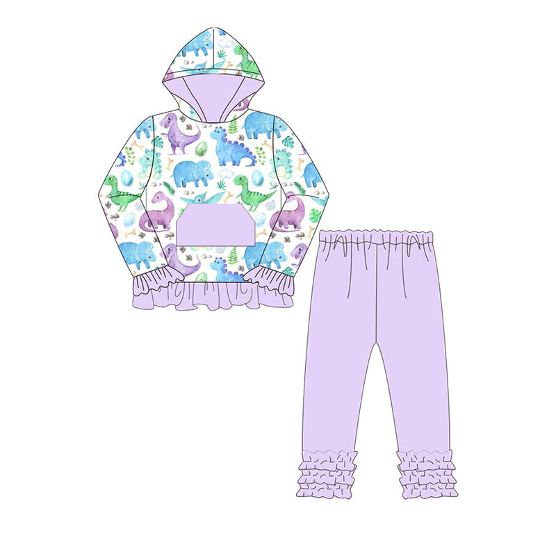 pre order dinosaur hoodie outfit purple girl winter clothing