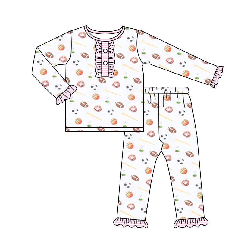 pre order  long sleeve ball print pajama set girl