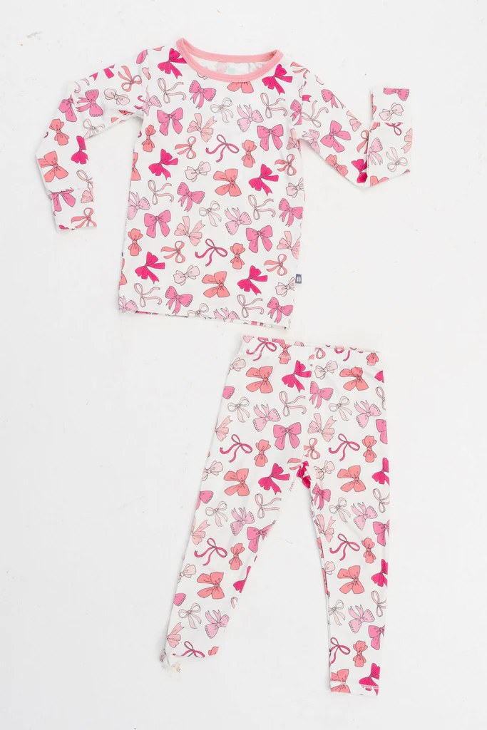 pre order  little girl fall bows print pajama set