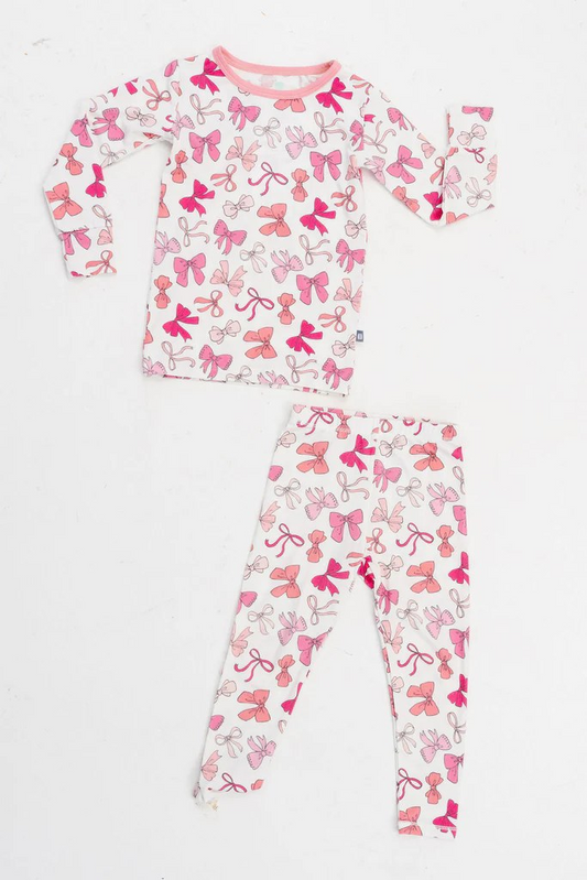 pre order  little girl fall bows print pajama set