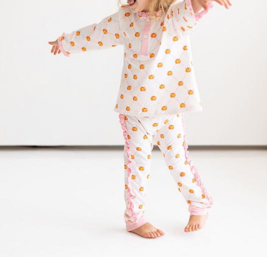 pre order pink ruffle pumpkin pajama