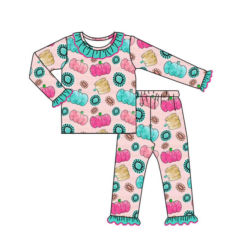 pre order pumpkin turquoise pajama set