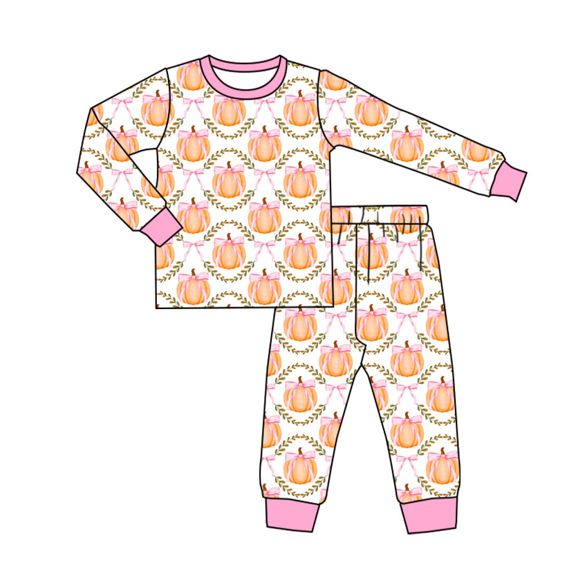 pre order fall girls pumpkin pajama pink