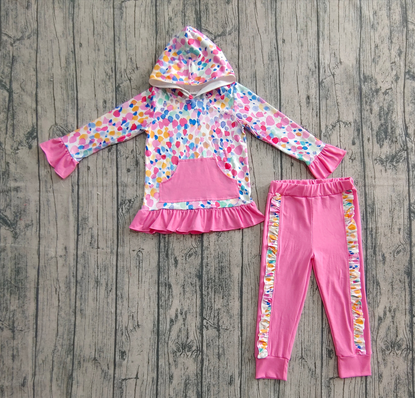 colorful leopard hoodie pants set girls outfit
