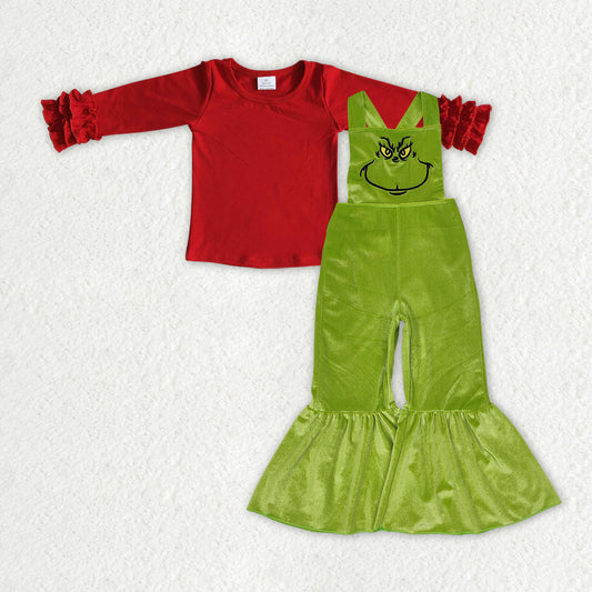 red shirt green velvet jumpsuit set christmas boutique outfit