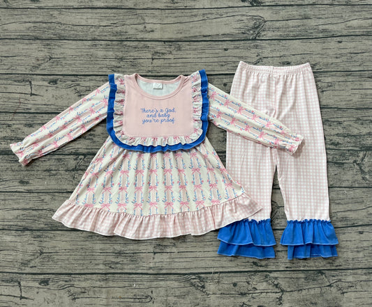 pre order there's a god and baby you're proof pink bow floral pants set