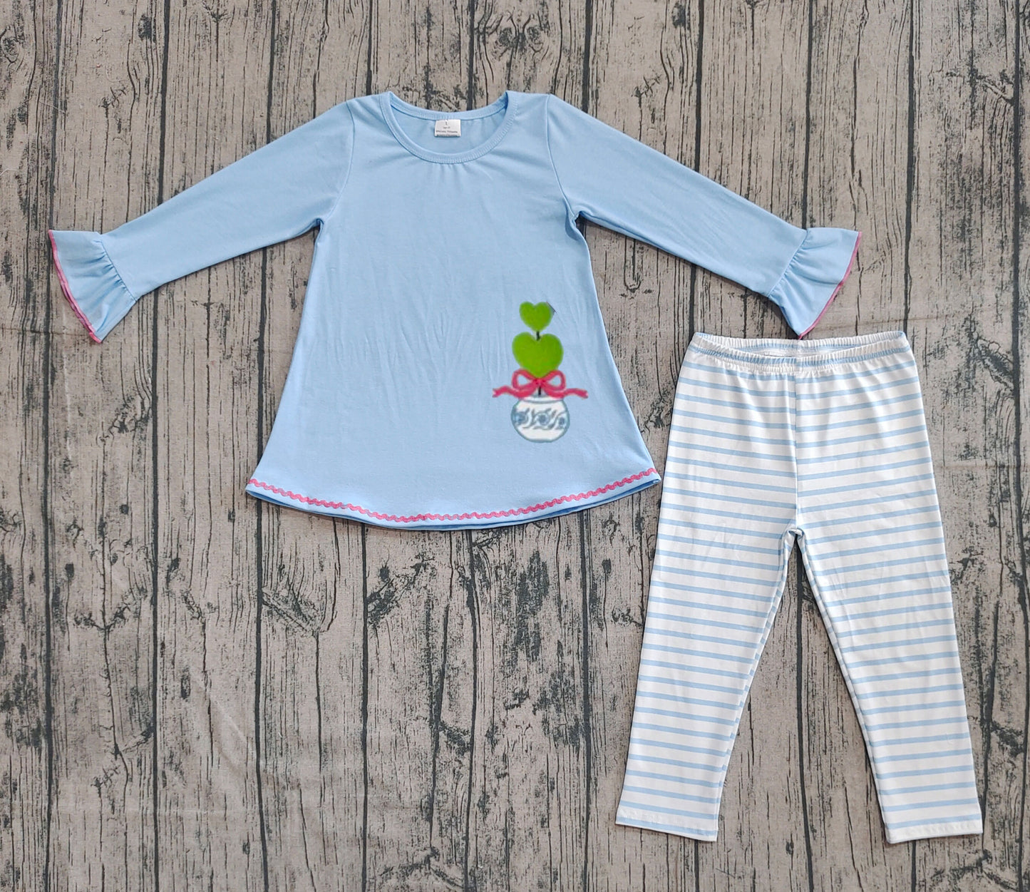 pre order blue tunic stripes legging outfit (do embroidery)