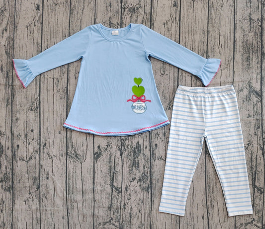 pre order blue tunic stripes legging outfit (do embroidery)
