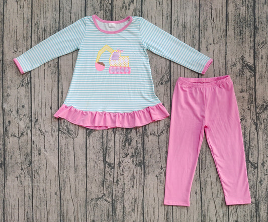 pre order pink blue excavator legging set (do embroidery)