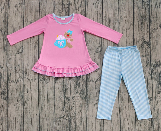 pre order pink blue cocoa gingerbread legging set (do embroidery)
