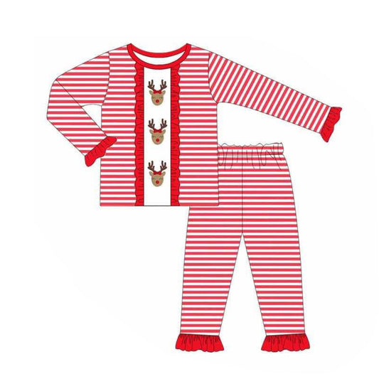 pre order deer Christmas red stripes kids pajama outfit girl