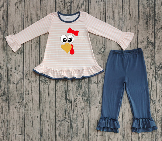 pre order turkey print girls pants set outfit (do embroidery)