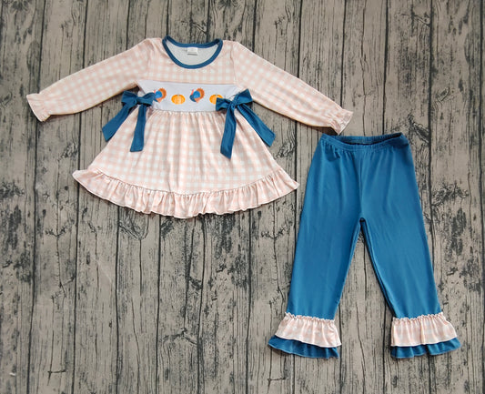 pre order turkey print girls pants set outfit (do embroidery)