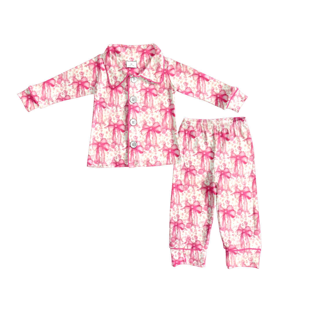 Pre order girl pink bow button down pajama set